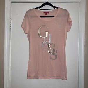 Pink Large Guess Bling/Glitter Tee Shirt